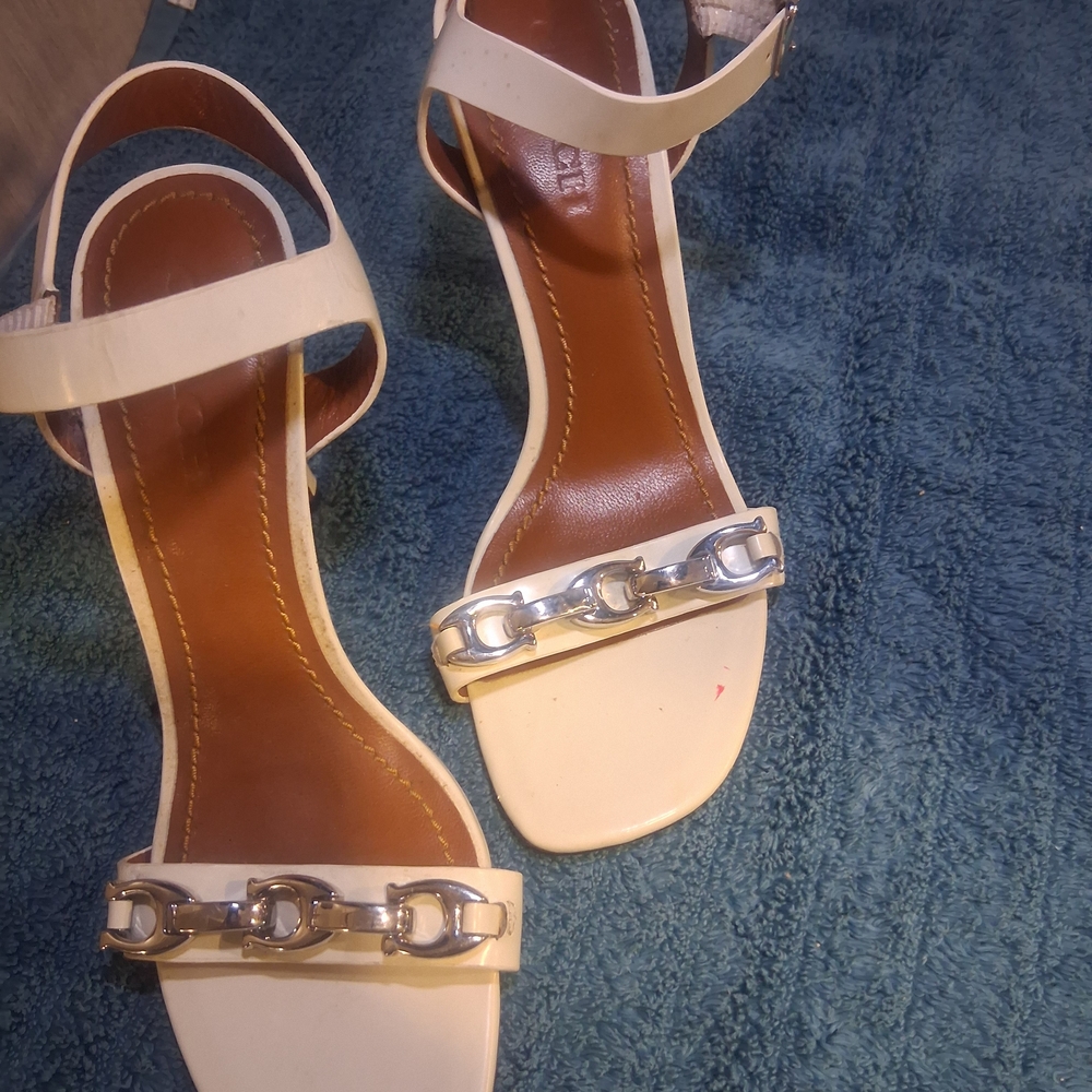 Coach Cream Sandals with Silver Chain Detail
